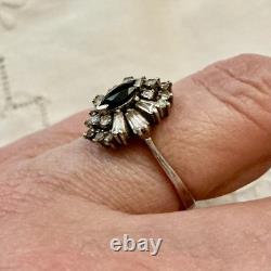 ANCIENNE BAGUE SAPHIR, TOPAZE BLANCHE Baguettes, ARGENT MASSIF JOAILLERIE