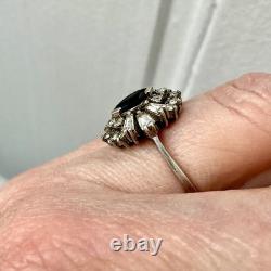 ANCIENNE BAGUE SAPHIR, TOPAZE BLANCHE Baguettes, ARGENT MASSIF JOAILLERIE