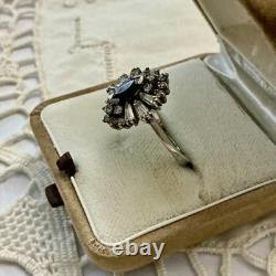 ANCIENNE BAGUE SAPHIR, TOPAZE BLANCHE Baguettes, ARGENT MASSIF JOAILLERIE