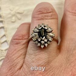 ANCIENNE BAGUE SAPHIR, TOPAZE BLANCHE Baguettes, ARGENT MASSIF JOAILLERIE