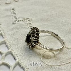 ANCIENNE BAGUE SAPHIR, TOPAZE BLANCHE Baguettes, ARGENT MASSIF JOAILLERIE