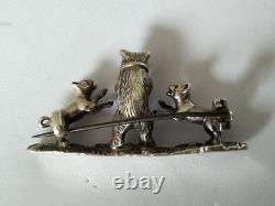 ANCIENNE BROCHE ARGENT MASSIF OURS & CHIENS EMPIRE AUTRO-HONGROIS XIXe