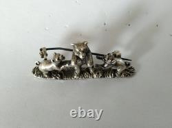 ANCIENNE BROCHE ARGENT MASSIF OURS & CHIENS EMPIRE AUTRO-HONGROIS XIXe