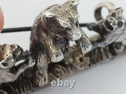 ANCIENNE BROCHE ARGENT MASSIF OURS & CHIENS EMPIRE AUTRO-HONGROIS XIXe