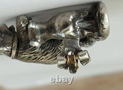 ANCIENNE BROCHE ARGENT MASSIF OURS & CHIENS EMPIRE AUTRO-HONGROIS XIXe