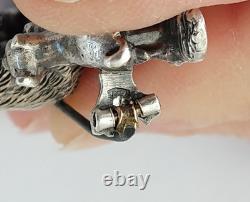 ANCIENNE BROCHE ARGENT MASSIF OURS & CHIENS EMPIRE AUTRO-HONGROIS XIXe