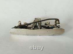 ANCIENNE BROCHE ARGENT MASSIF OURS & CHIENS EMPIRE AUTRO-HONGROIS XIXe