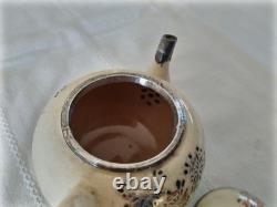 ANCIENNE THÉIÈRE CÉRAMIQUE JAPON ARGENT MASSIF silver Japanese Satsuma teapot