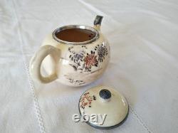 ANCIENNE THÉIÈRE CÉRAMIQUE JAPON ARGENT MASSIF silver Japanese Satsuma teapot