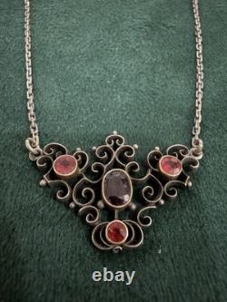 ANCIEN BIJOU COLLIER ARGENT MASSIF PIERRES FIN 19eme ART NOUVEAU NECKLACE SILVER