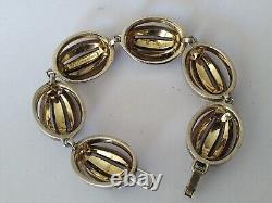 ANCIEN BRACELET ARGENT MASSIF VERMEIL STRASS signé NETTIE ROSENSTEIN Sterling