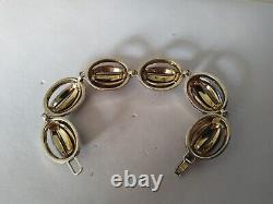 ANCIEN BRACELET ARGENT MASSIF VERMEIL STRASS signé NETTIE ROSENSTEIN Sterling