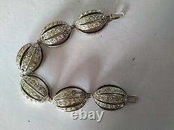 ANCIEN BRACELET ARGENT MASSIF VERMEIL STRASS signé NETTIE ROSENSTEIN Sterling