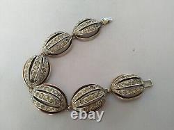 ANCIEN BRACELET ARGENT MASSIF VERMEIL STRASS signé NETTIE ROSENSTEIN Sterling