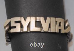 -ANCIEN BRACELET GOURMETTE ARGENT MASSIF Poinçon CRABE Prénom SYLVIA D