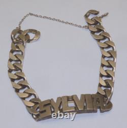 -ANCIEN BRACELET GOURMETTE ARGENT MASSIF Poinçon CRABE Prénom SYLVIA D