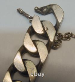 -ANCIEN BRACELET GOURMETTE ARGENT MASSIF Poinçon CRABE Prénom SYLVIA D