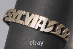 -ANCIEN BRACELET GOURMETTE ARGENT MASSIF Poinçon CRABE Prénom SYLVIA D