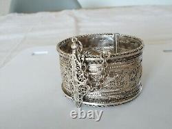 ANCIEN BRACELET MANCHETTE MOYEN ORIENT ARGENT MASSIF FILIGRANE étoile lune