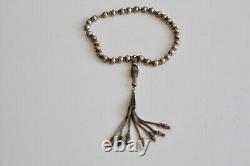 ANCIEN CHAPELET TASBIH MISBAHA 33 PERLES ARGENT MASSIF 23,5 g CHAPELET MUSULMAN