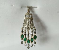 ANCIEN PENDENTIF ART DÉCO OR 18K ARGENT MASSIF ÉMERAUDE DIAMANT chandelier 1930