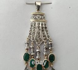ANCIEN PENDENTIF ART DÉCO OR 18K ARGENT MASSIF ÉMERAUDE DIAMANT chandelier 1930