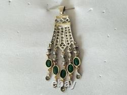 ANCIEN PENDENTIF ART DÉCO OR 18K ARGENT MASSIF ÉMERAUDE DIAMANT chandelier 1930