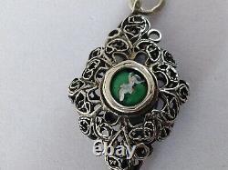 ANCIEN PENDENTIF DE CHAPELET ARGENT MASSIF FILIGRANE BAVIÈRE XIXe ÉMAIL BAVARIAN