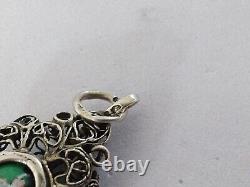 ANCIEN PENDENTIF DE CHAPELET ARGENT MASSIF FILIGRANE BAVIÈRE XIXe ÉMAIL BAVARIAN