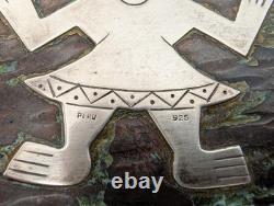 ANCIEN PLATEAU MARTELÉ PÉROU ARGENT MASSIF 925 CUIVRE INCA style Laffi silver