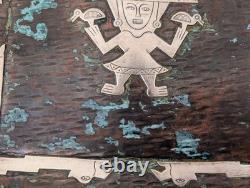 ANCIEN PLATEAU MARTELÉ PÉROU ARGENT MASSIF 925 CUIVRE INCA style Laffi silver