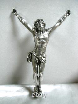 ANCIEN RARE CRUCIFIX CHRIST ARGENT MASSIF STATUE RELIGIEUSE JESUS 251 grs