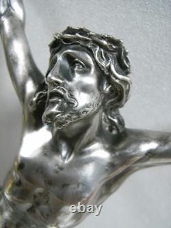 ANCIEN RARE CRUCIFIX CHRIST ARGENT MASSIF STATUE RELIGIEUSE JESUS 251 grs