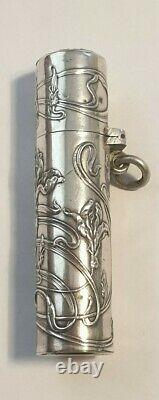 ANCIEN RARE FLACON A SELS DÉCOR ART NOUVEAU EN ARGENT MASSIF silver salt bottle