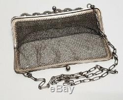 ANCIEN SAC MAIN PORTE MONNAIE MAILLE ENTIEREMENT ARGENT MASSIF 104 g / F