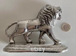 ANCIEN Sculpture Lion Argent massif Sterling Silver Lion Löwen Leone ANTIQUE