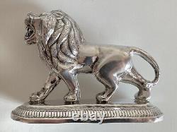 ANCIEN Sculpture Lion Argent massif Sterling Silver Lion Löwen Leone ANTIQUE