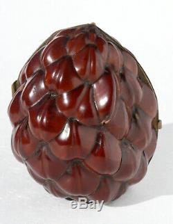 ARGENT Ancien nécessaire de couture miniature Noix Ciseaux walnut sewing etui