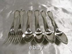 ARGENT MASSIF AU COQ 539 gr ANCIEN 6 COUVERT CUILLERE FOURCHETTE FILET CONTOUR