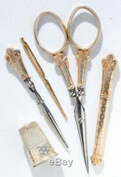 ARGENT VERMEIL or Ancien nécessaire de couture Antique sewing silver Fleurs lys