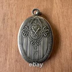 Ancien Bijou Élément de Chatelaine double miroir biseauté Argent Massif Poinçon