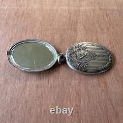Ancien Bijou Élément de Chatelaine double miroir biseauté Argent Massif Poinçon