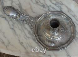 Ancien Bougeoir Royal Evêque Argent minerve poinçon rare 232g à Main, XIXème