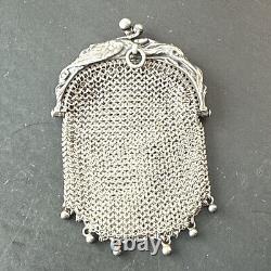 Ancien Bourse En Argent Massif Art Nouveau Porte Monnaie Décors cigogne