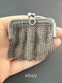 Ancien Bourse En Argent Massif Art Nouveau Porte Monnaie Décors noeud