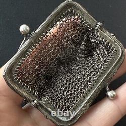 Ancien Bourse En Argent Massif Art Nouveau Porte Monnaie Décors noeud