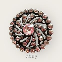 Ancien Bouton 19e Napoléon III Argent Massif, Pierre Du Rhin Collection Bijou