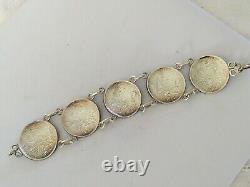 Ancien Bracelet Argent Massif Pièces De Monnaie 5f Semeuse Roty