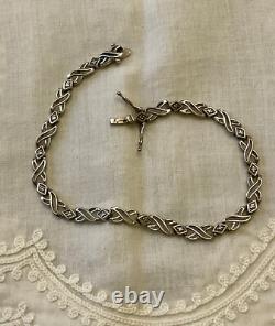 Ancien Bracelet Argent Massif Poinçon Orfevre 16 Diamants Véritables