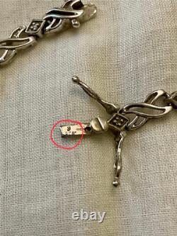 Ancien Bracelet Argent Massif Poinçon Orfevre 16 Diamants Véritables